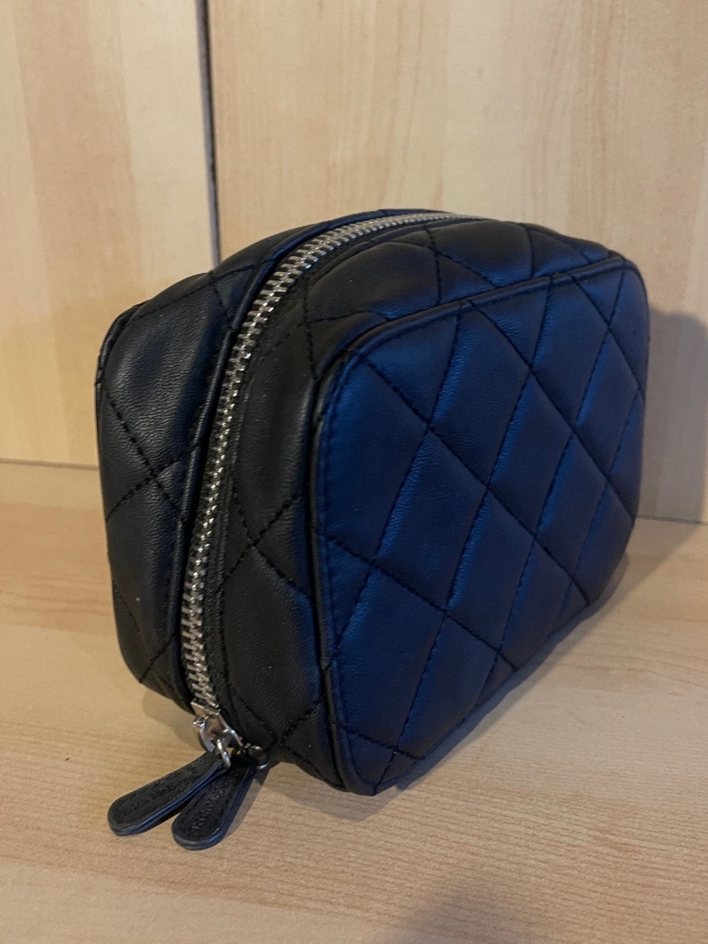 Trish McEvoy Quilted Black Leather Cosmetic Pouch